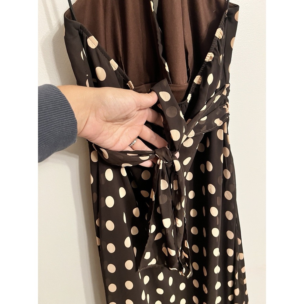 Vtg Rabbit Rabbit Rabbit Designs Brown Cream Polka Dot Halter A-Line Dress Sz 14 - Picture 4 of 9